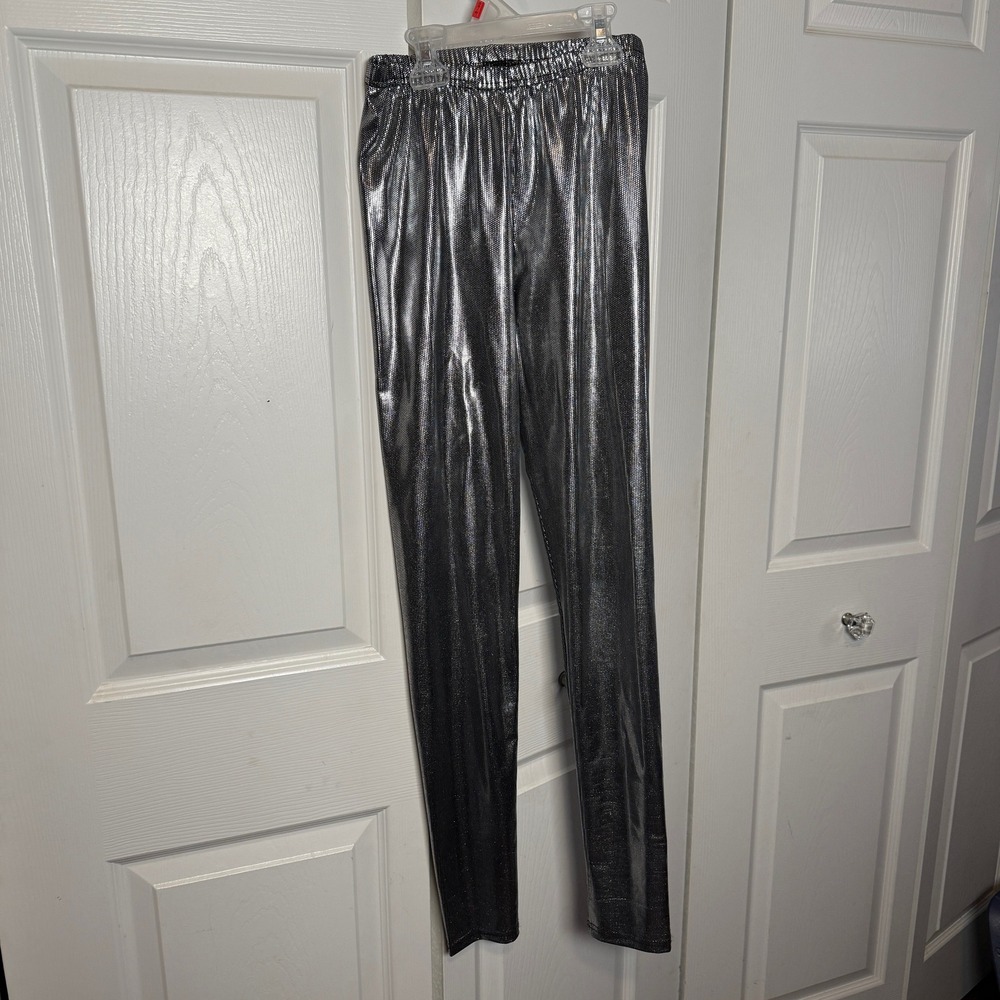 Silver Metallic Liquid Disco Dance Pants Leggings Party Rave